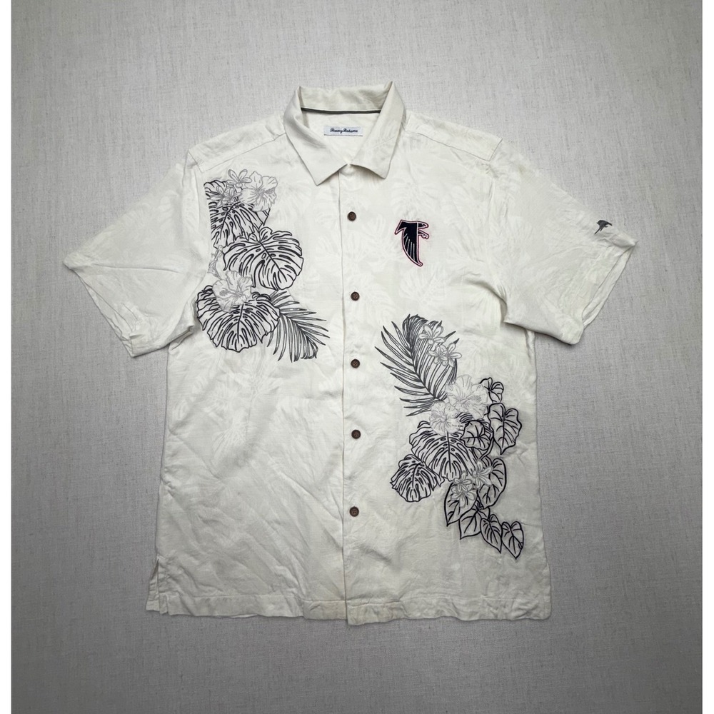 Tommy Bahama Atlanta Falcons Silk Camp Shirt Mens Medium Cream Floral Tropical
